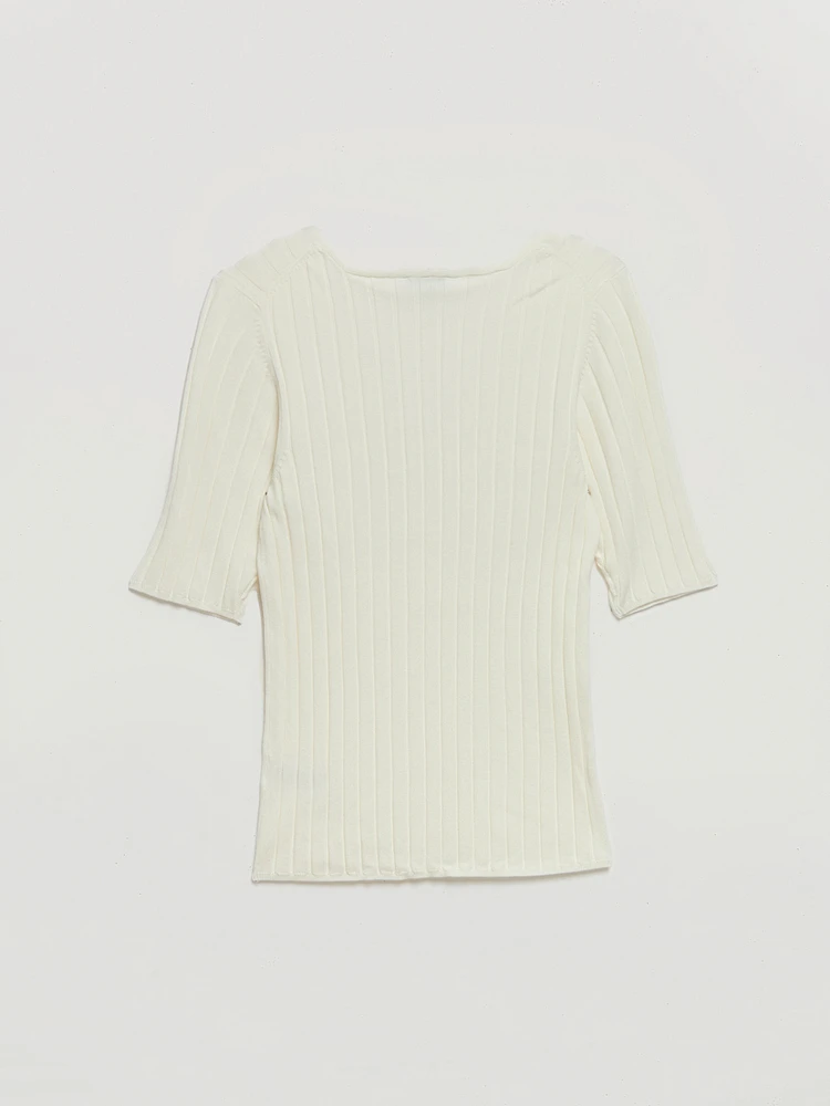 Elbow Sleeve V-Neck Sweater