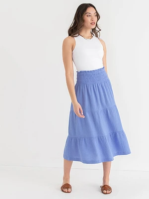 Tiered Crinkle Cotton Skirt