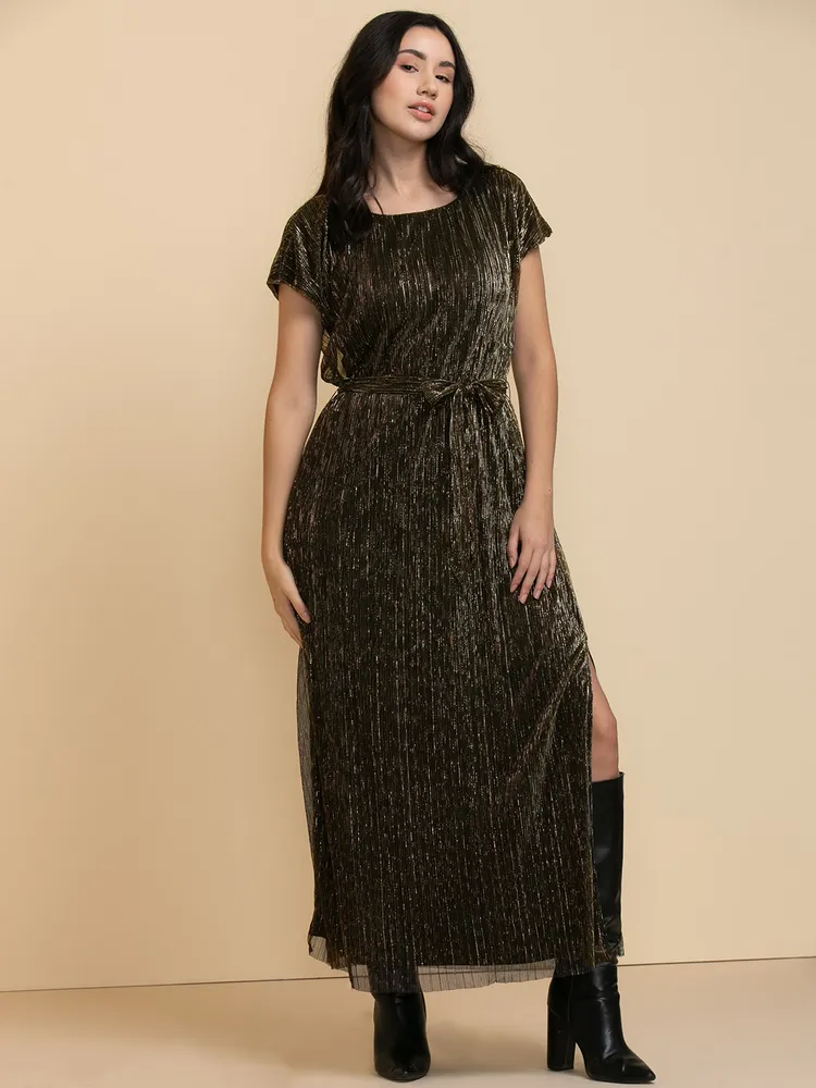 Melanie Lyne Metallic Plisse Dress