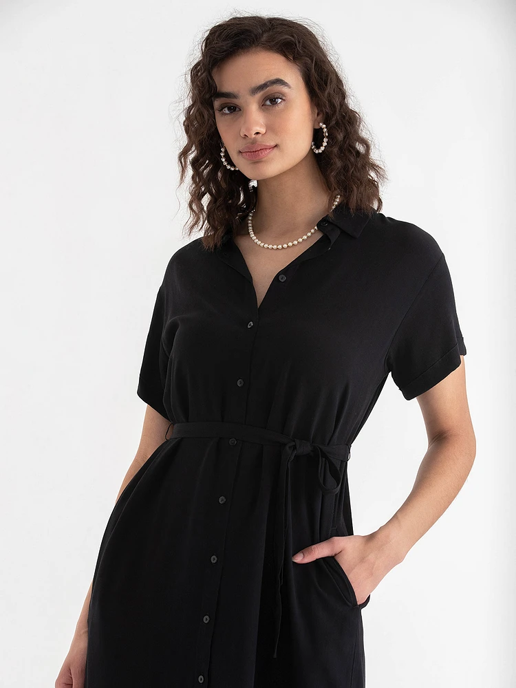 Short Sleeve Belted Shirt Dress