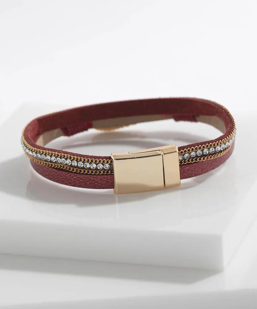 Glittering Red Snap Bracelet with Wing Detail