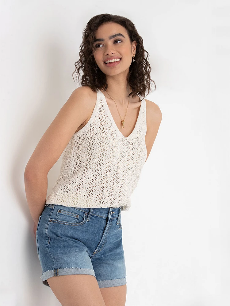 V-Neck Pointelle Sweater Tank