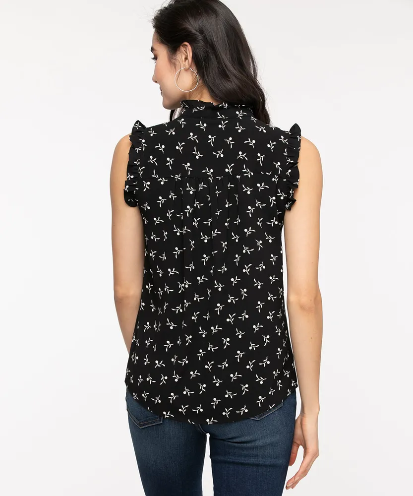 Eco-Friendly Mock Neck Ruffled Henley Blouse