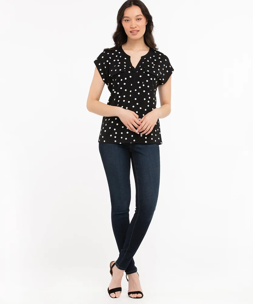 Pocketed Short Sleeve Henley Top