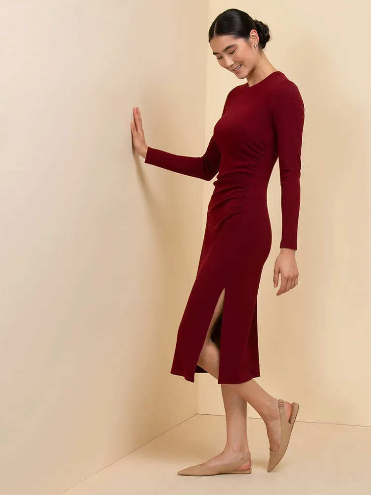 Long-Sleeved Ribbed Midi Dress