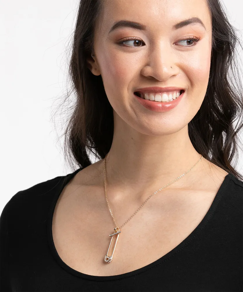 Crystal Safety Pin Necklace