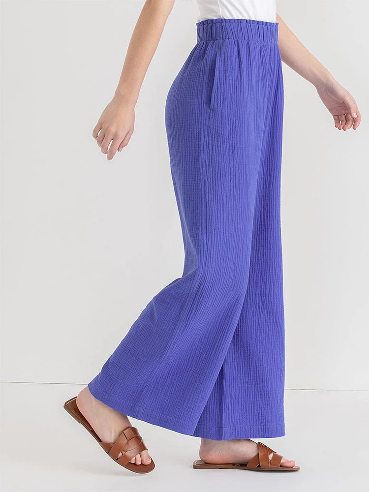 Crinkle Cotton Wide Leg Pant