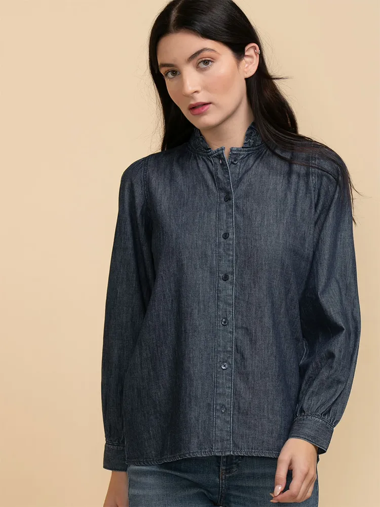 Ruffle Collared Denim Blouse