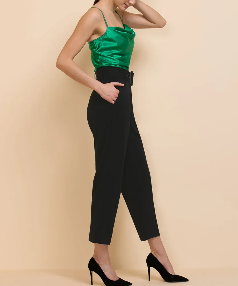 Tapered High Rise Pant with Belt Scuba Crepe