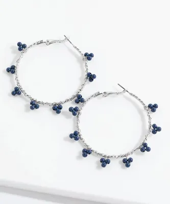 Silver Hoop Earrings with Flower Beads