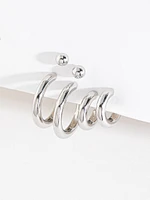 Ball Stud & Hoop Earring Trio in Silver