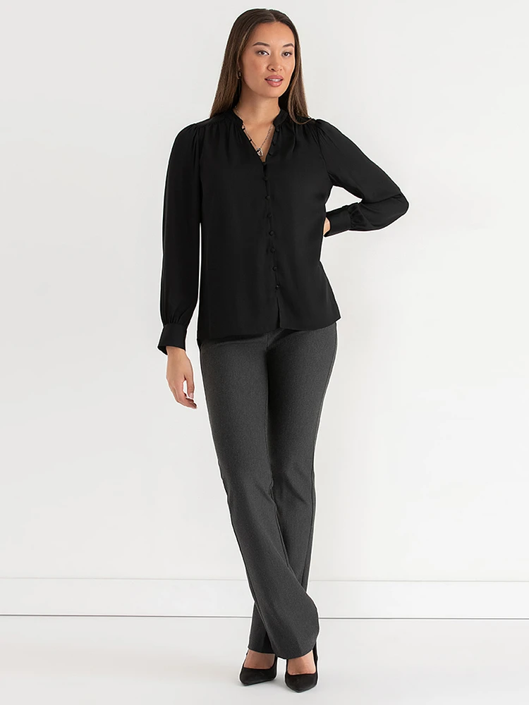 V-Neck Blouse with Covered Buttons