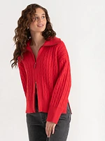 Cable Knit Zip Front Cardigan