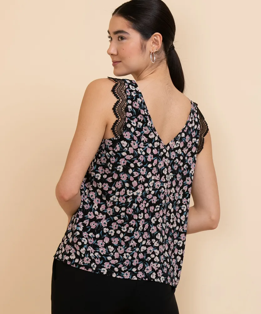 Eco Friendly Sleeveless Blouse with Lace Trim