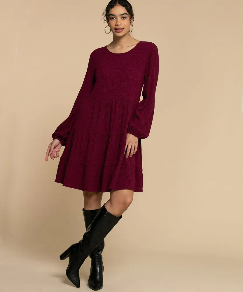 Long Sleeve Tiered Knee Length Dress