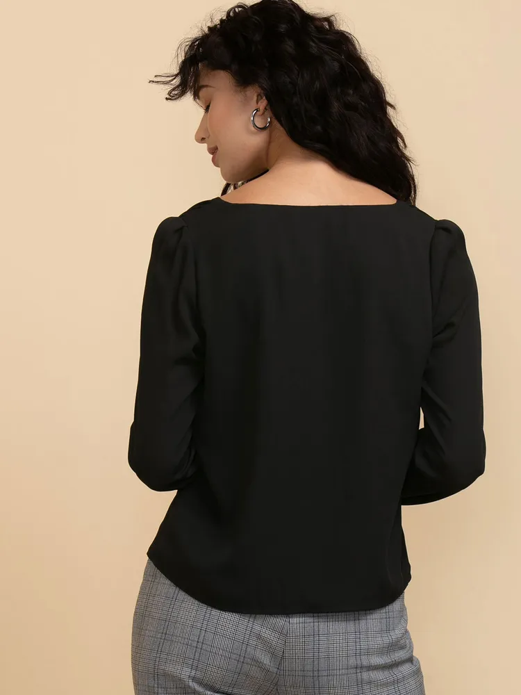 Vera Long Sleeve 2-Layer V-Neck Blouse