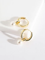 Pearl Drop Gold Huggie Earrings