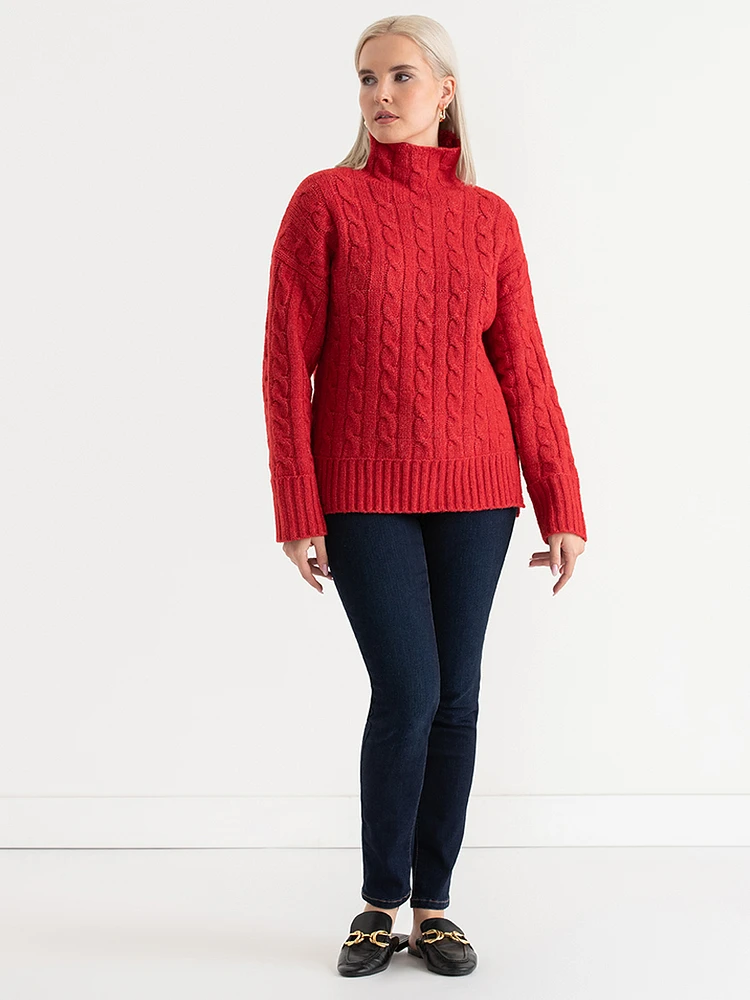 Mock Neck Cable Sweater