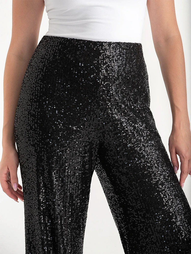 Pull-On Wide Leg Sequin Pant