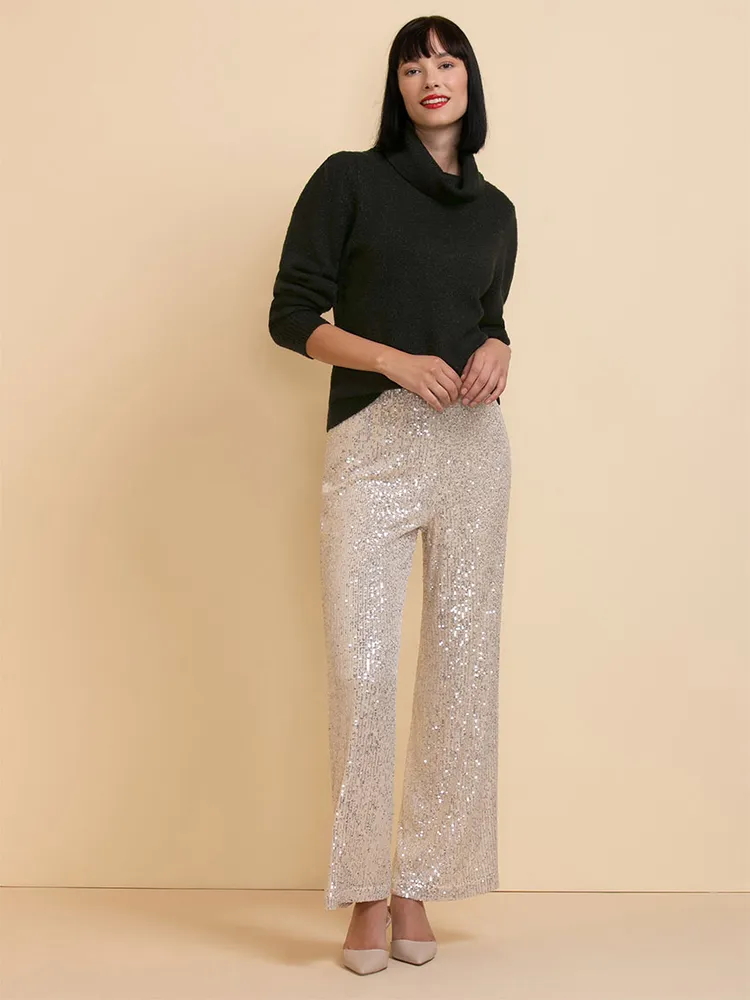 Pull-On Wide Leg Sequin Pant