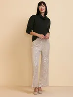 Pull-On Wide Leg Sequin Pant