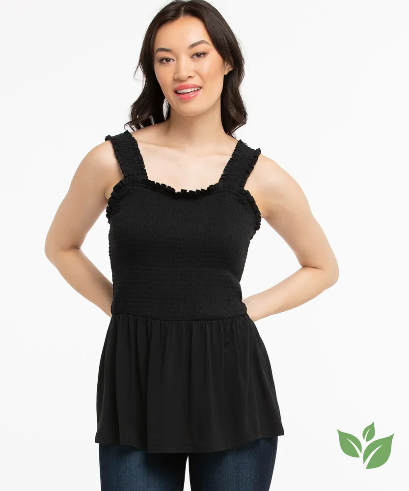 Eco-Friendly Smocked Sleeveless Peplum Top