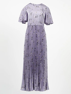 Short Sleeve Pleated Dress with Flutter Sleeves