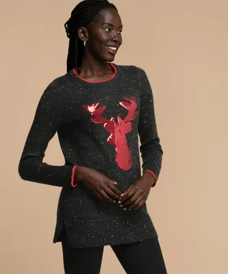Sequin Reindeer Tunic Sweater