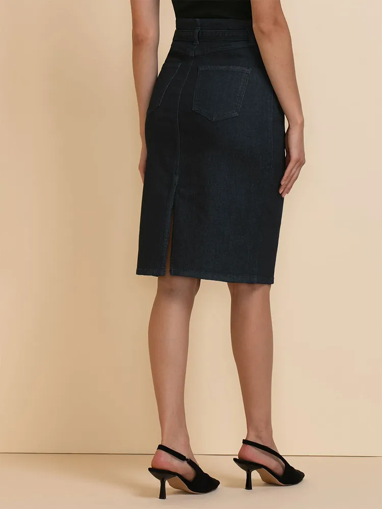 Belted Denim Pencil Skirt