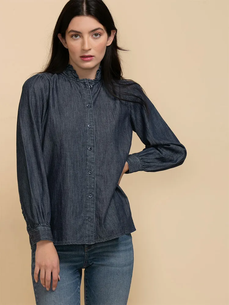 Ruffle Collared Denim Blouse