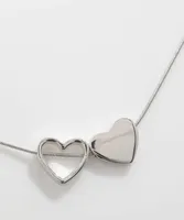 Short Snake Chain Necklace With 2 Hearts