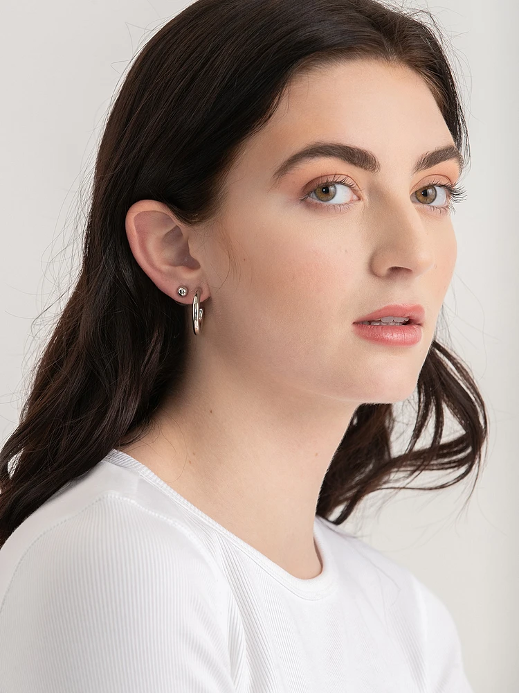 Silver Hoops & Studs Earring Trio