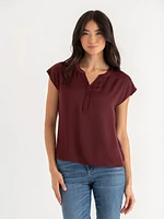 Linny Satin Extend Sleeve Henley Blouse