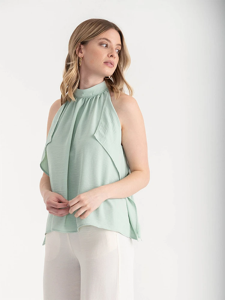 Textured Ruffle Halter Blouse