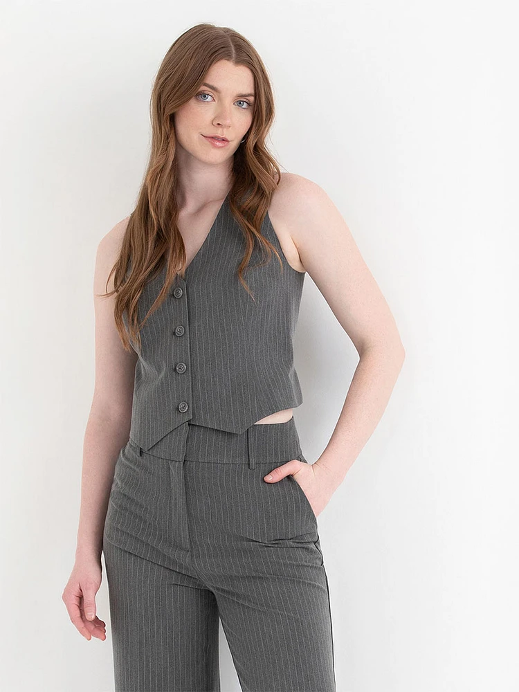 Fitted Pinstripe Button Up Vest