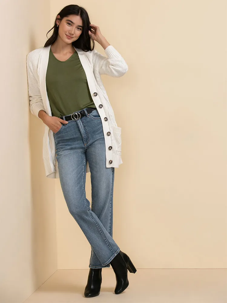 Easy V-Neck Hacci Knit Top