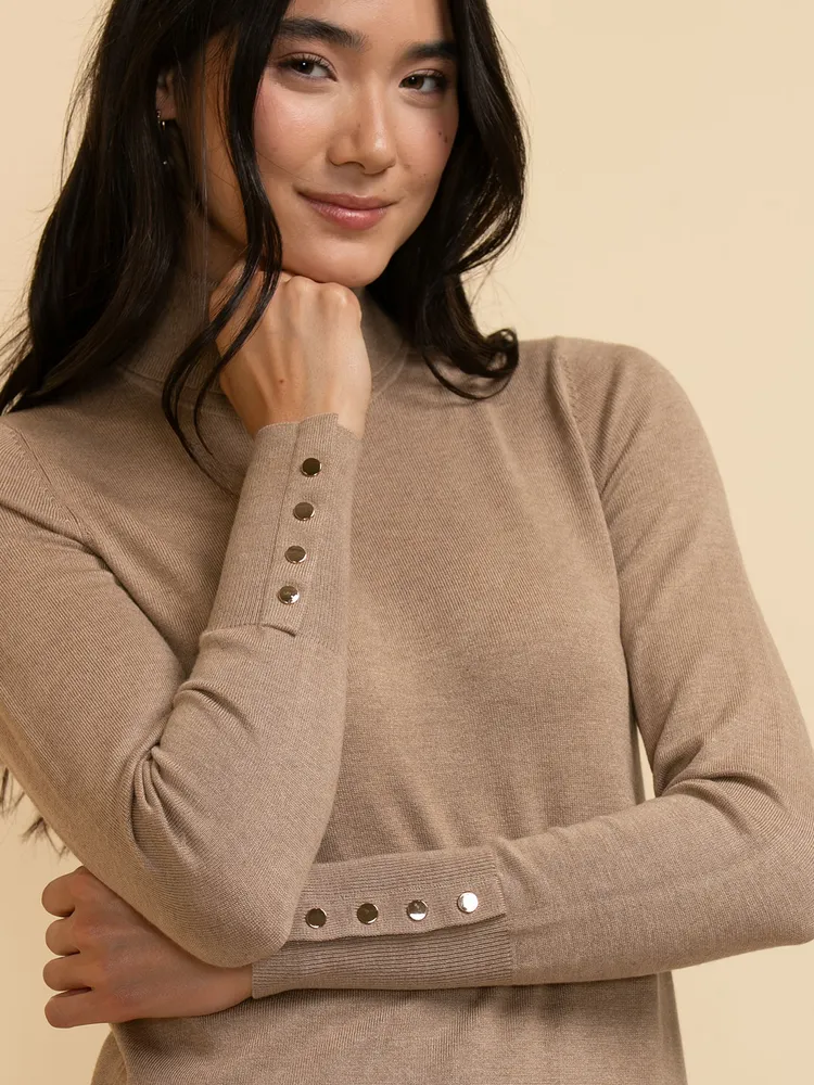 Turtleneck Sweater with Rivet Cuffs