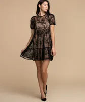 Tash + Sophie Puff Sleeve Lace Overlay Dress