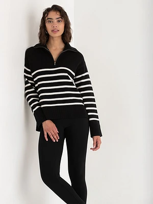 Striped 1/4 Zip Pullover Sweater