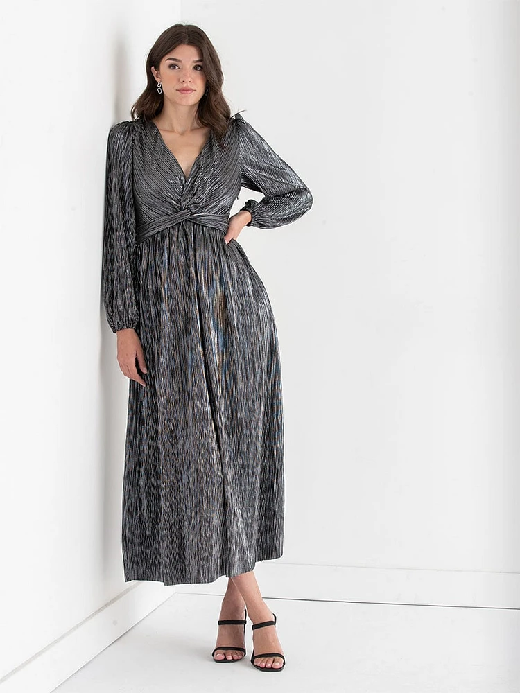 Twist Front Plisse Maxi Dress