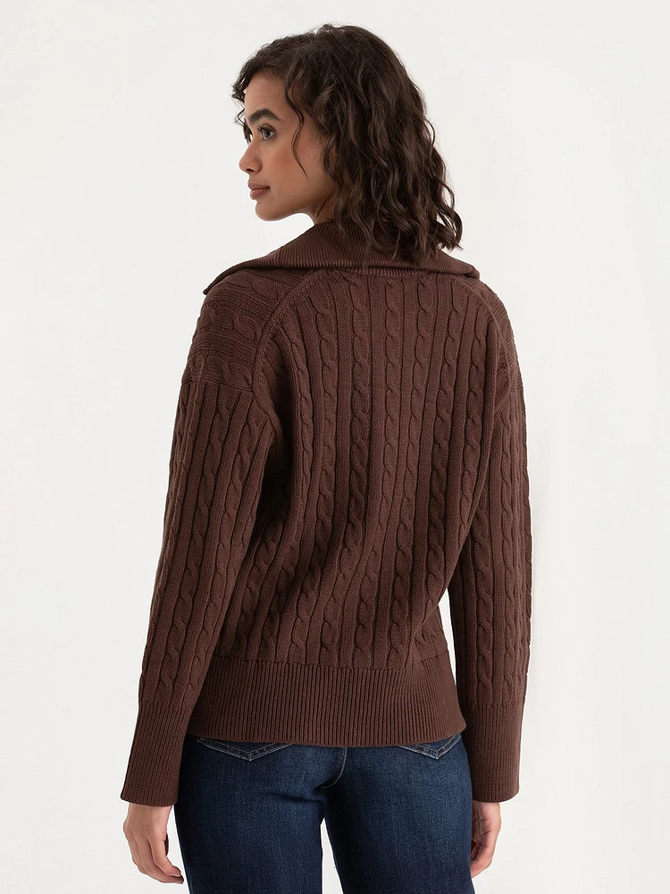 Cable Knit Zip Front Cardigan