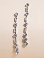 Silver Drop Earrings with Round + Square Crystals