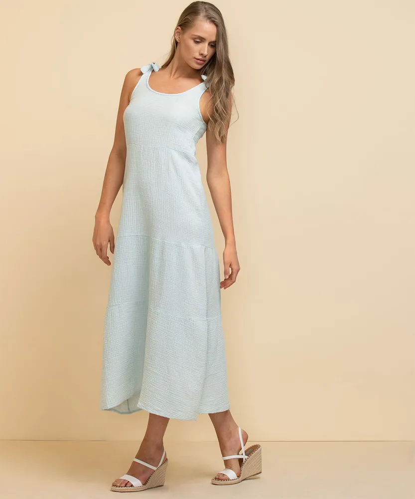 Cupio Sleeveless Tiered Tie Shoulder Midi Dress