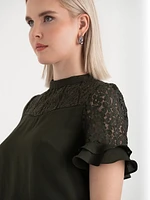 Short Sleeve Lace & Ruffle Blouse