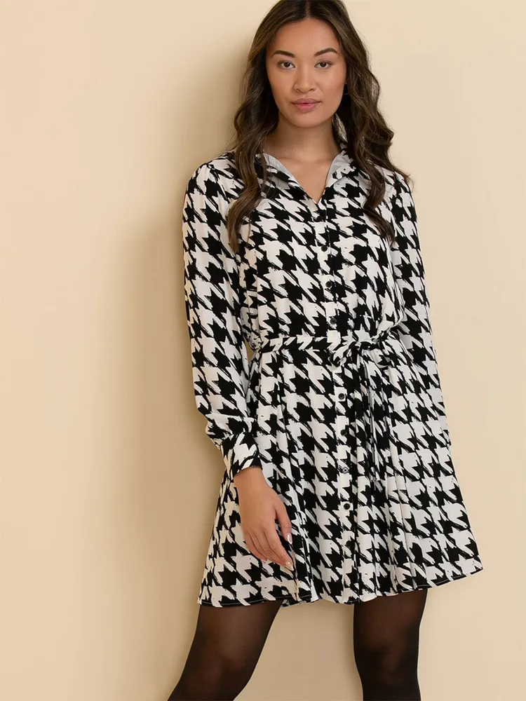 Collared Button-Front Dress with Tie Waist