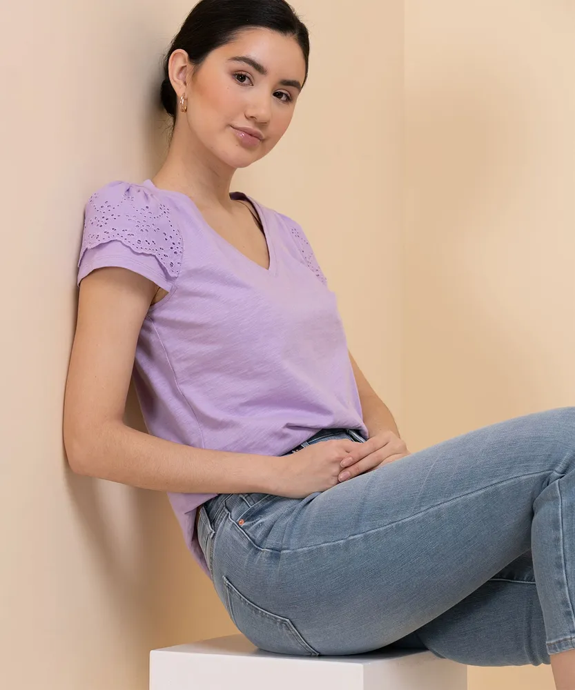 Tulip Sleeve Top with Eyelet Detail