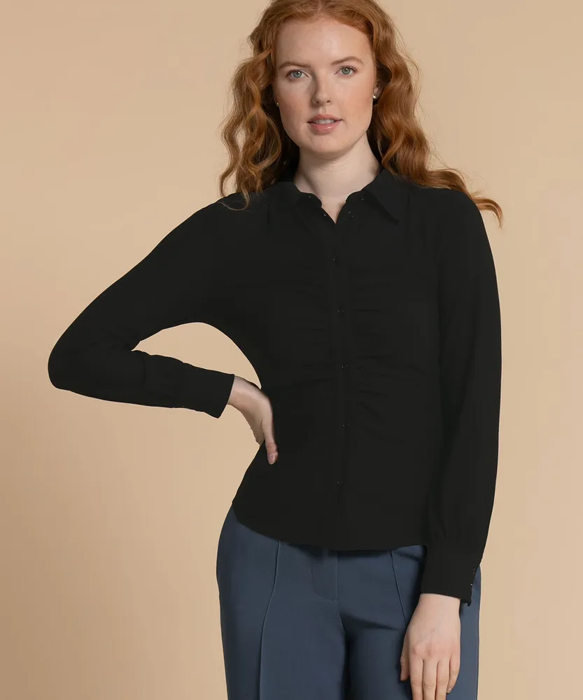 Collared Shirt with Ruched Front