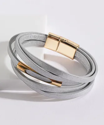 Grey Snap Bracelet /w Gold Bar Detail