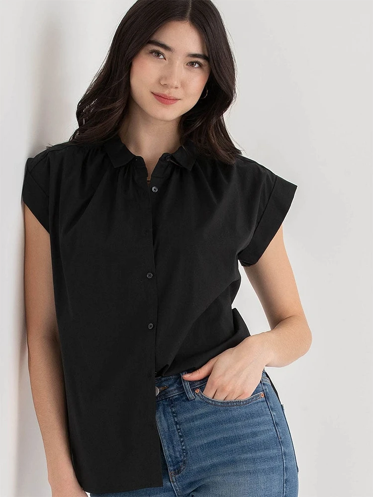 Relaxed Fit Button Up Blouse