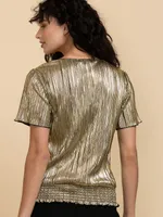 Gold Plisse Flutter Sleeve Top